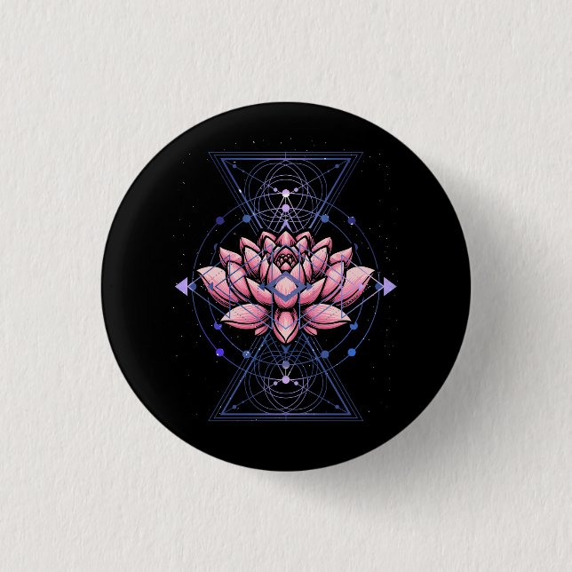Lotus Flower Sacred Geometry Yoga Meditation Spiri Button (Front)