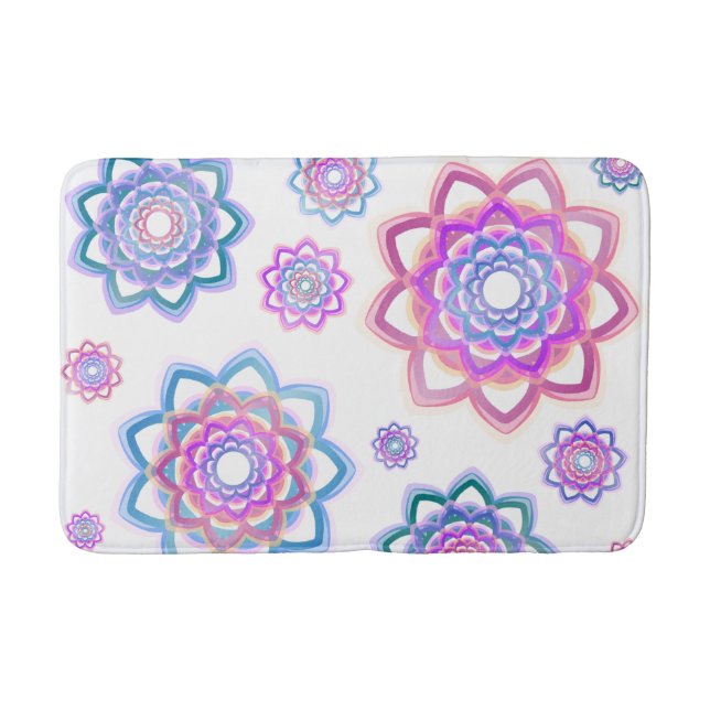 Lotus Flower Simple Colorful Pink Pastel Green Bath Mat (Front)