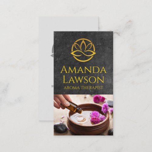 Lotus Flower  Slate Background  Aroma Oils  Business Card