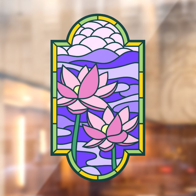 Lotus Flower Stained Glass Privacy  Window Cling (Sheet 2)