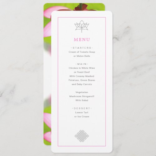 Lotus Flower Symbol Eternity Knot  Pink Menu Invitation