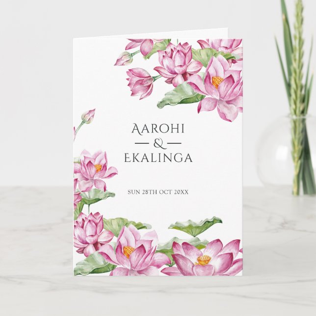 Lotus Flower Taj Mahal Indian Wedding Program (Front)