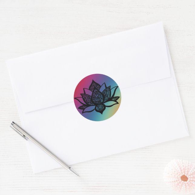 Lotus Flower w/ Colorful Background Round Sticker (Envelope)