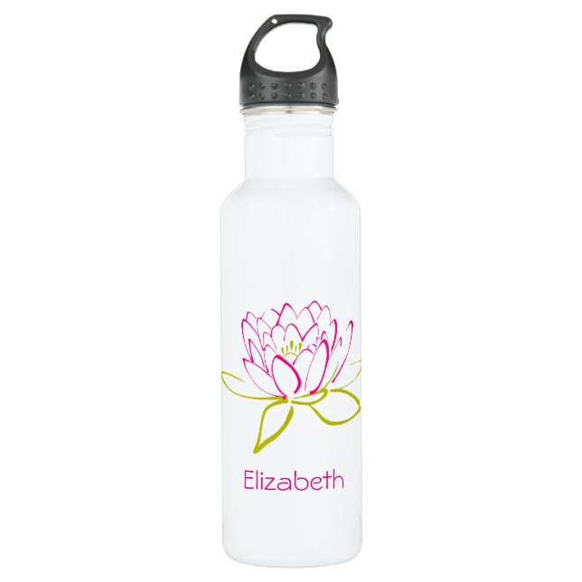Lotus Flower Water Lily Illustration Custom Stainless Steel Water Bottle (Front)