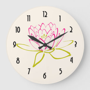 Lotus Flower / Water Lily Illustration Large Clock