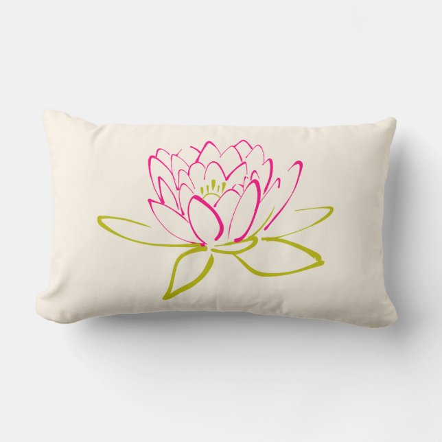 Lotus Flower / Water Lily Illustration Lumbar Pillow (Front)