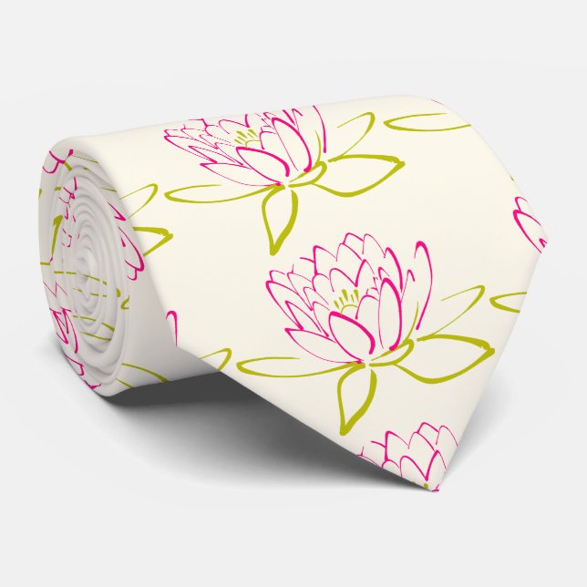 Lotus Flower / Water Lily Illustration Neck Tie (Rolled)
