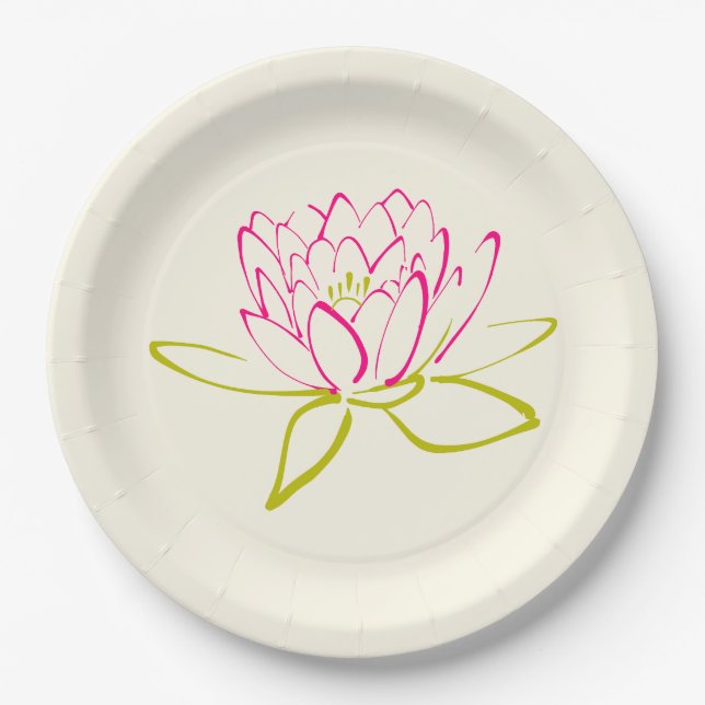 Lotus Flower / Water Lily Illustration Paper Plates (Front)