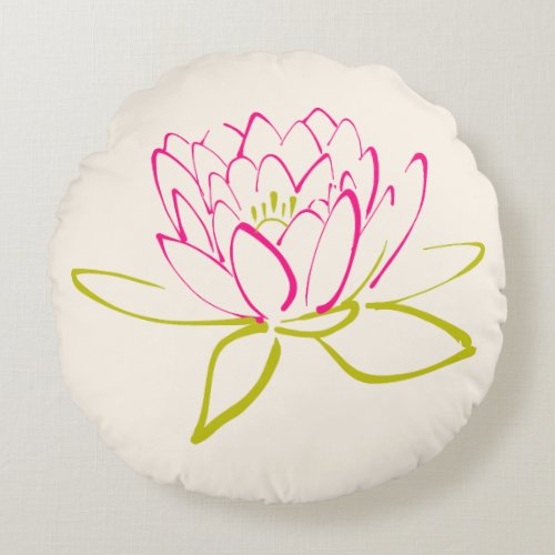 Lotus Flower  Water Lily Illustration Round Pillow