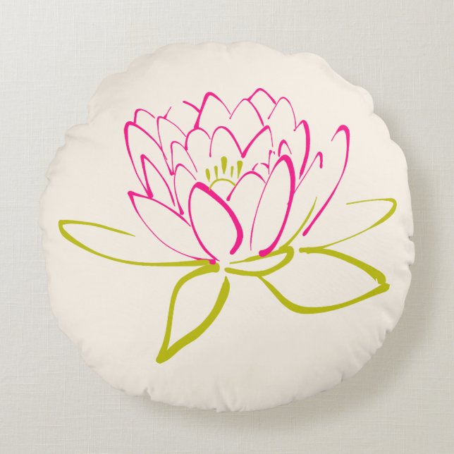 Lotus Flower / Water Lily Illustration Round Pillow (Front)