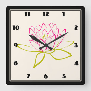 Lotus Flower / Water Lily Illustration Square Wall Clock