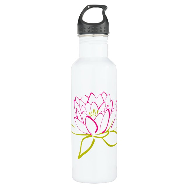Lotus Flower / Water Lily Illustration Stainless Steel Water Bottle (Front)