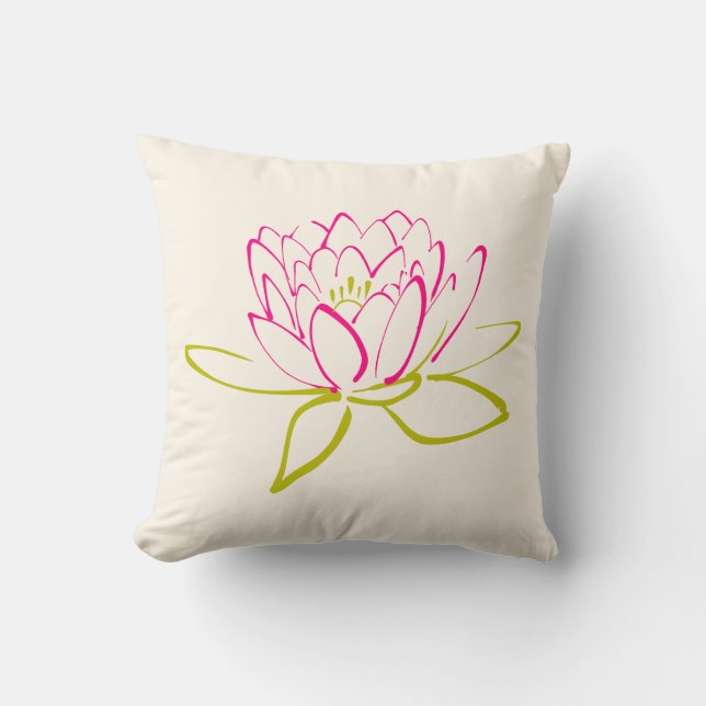 Lotus Flower / Water Lily Illustration Throw Pillow (Front)