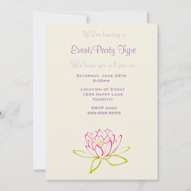 Lotus Flower / Water Lily Party Invitation (Back)
