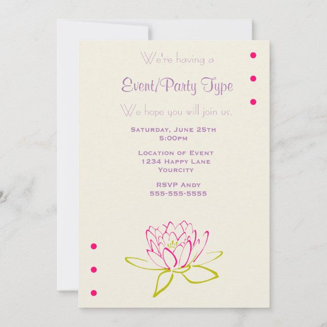 Lotus Flower / Water Lily Party Invitation (Back)