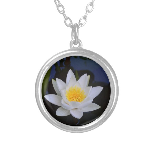 Lotus Flower Water Lily Silver Plated Necklace (Front)