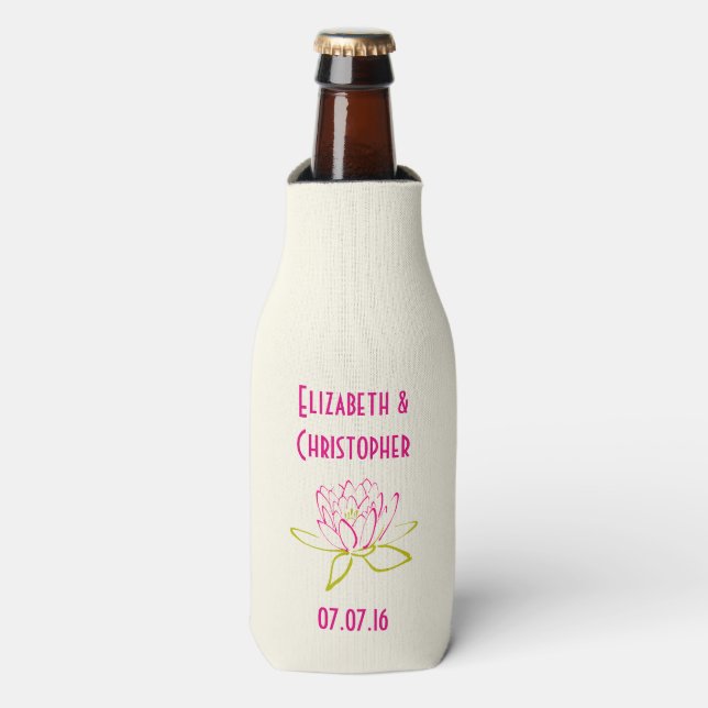 Lotus Flower / Water Lily Wedding Favor Bottle Cooler (Bottle Front)
