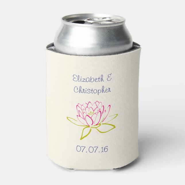 Lotus Flower / Water Lily Wedding Favor Can Cooler (Can Front)