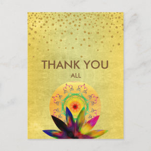 Lotus Flower Watercolor Thank You Wedding Postcard