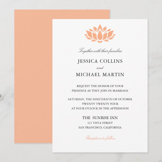 Lotus Flower Wedding Invitation Card (Front/Back)