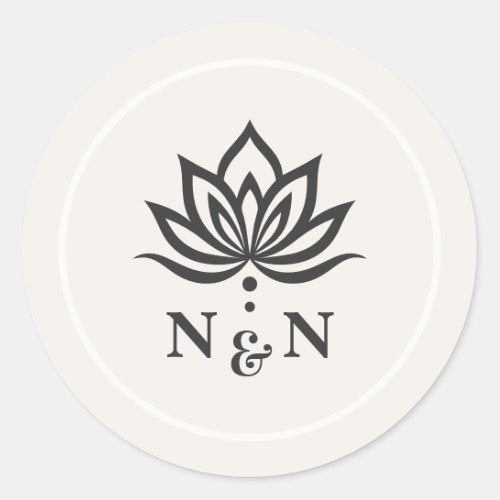 Lotus flower wedding monogram light neutral ivory classic round sticker