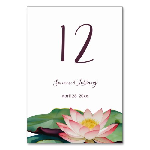 Lotus Flower  Wedding Table Number