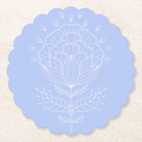 Lotus flower white line drawing floral lilac bever paper coaster