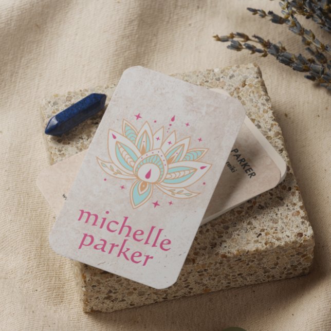LOTUS FLOWER WITH STARS BOHO Yoga Holistic Coach  Business Card (Creator Uploaded)