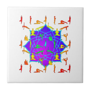 Lotus Flower With Yoga Poses Ceramic Tile