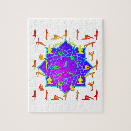 Lotus Flower With Yoga Poses Jigsaw Puzzle