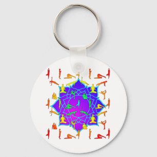 Lotus Flower With Yoga Poses Keychain