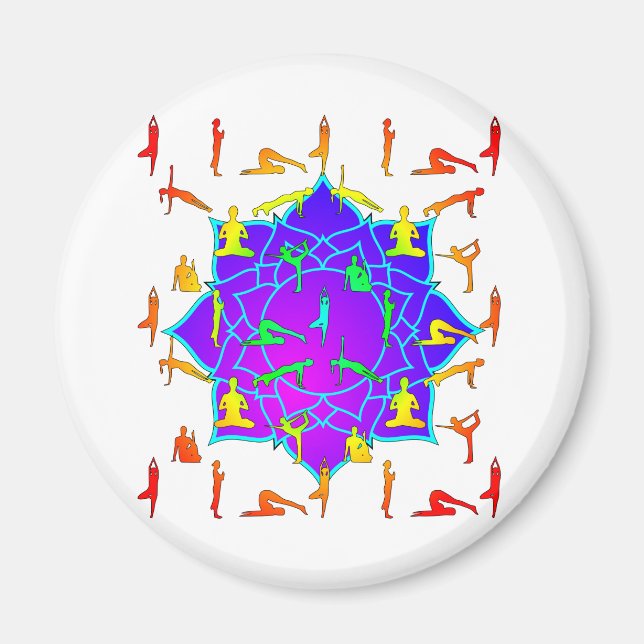 Lotus Flower With Yoga Poses Magnet (Front)