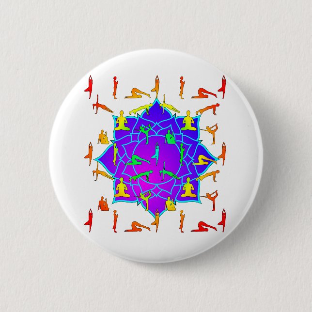 Lotus Flower With Yoga Poses Pinback Button (Front)