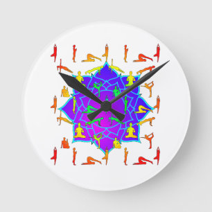 Lotus Flower With Yoga Poses Round Clock