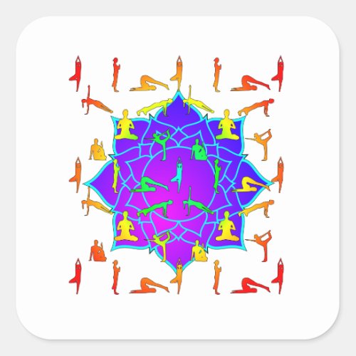 Lotus Flower With Yoga Poses Square Sticker