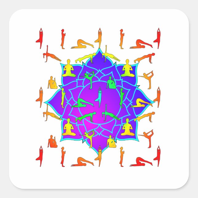 Lotus Flower With Yoga Poses Square Sticker (Front)
