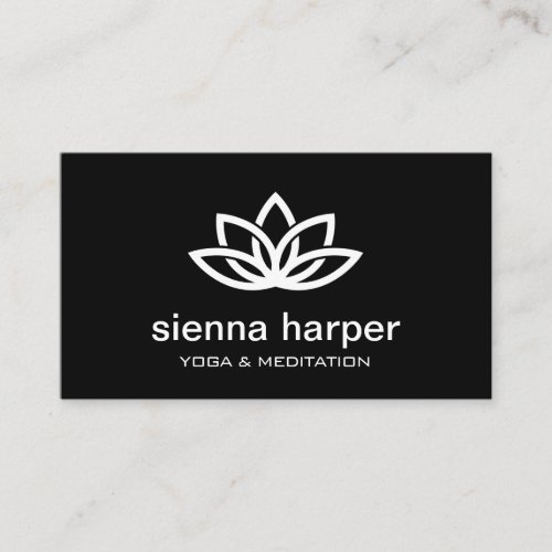 Lotus Flower Yoga Instructor Black Business Card