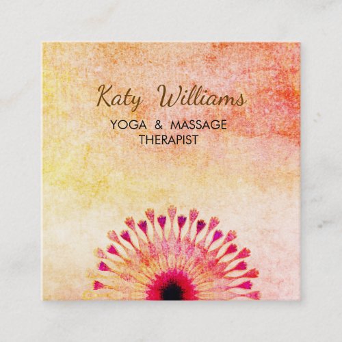 Lotus Flower Yoga Instructor Meditation Red Orange Square Business Card