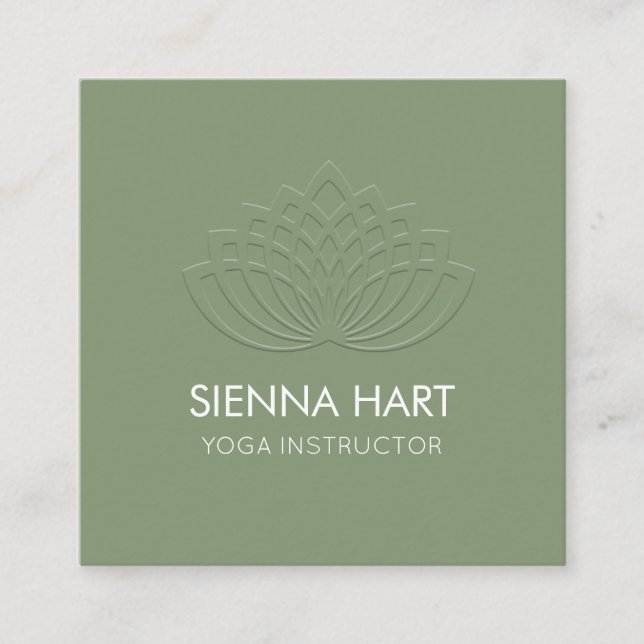 Lotus Flower Yoga Instructor Sage Square Business Card (Front)
