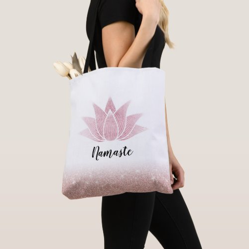 Lotus Flower Yoga Namaste Rose Gold Glitter Tote Bag