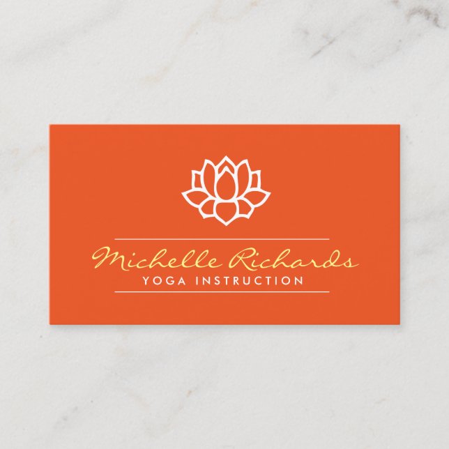 Lotus Flower Yoga Teacher, Life Coach Orange Business Card (Front)