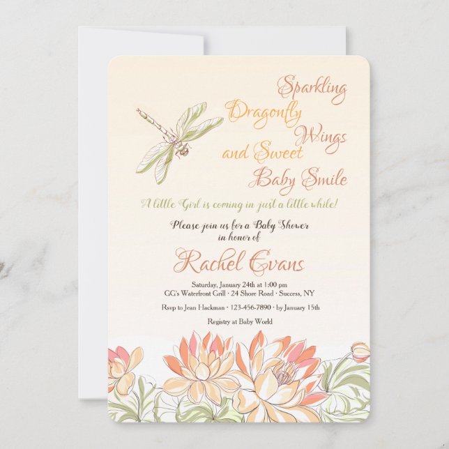Lotus Flowers and Dragonfly Invitation (Front)