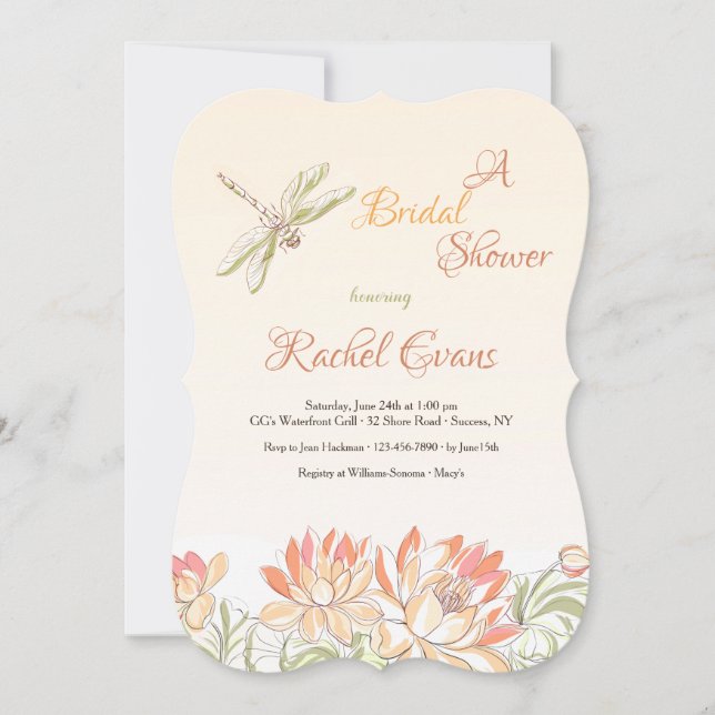 Lotus Flowers and Dragonfly Invitation (Front)