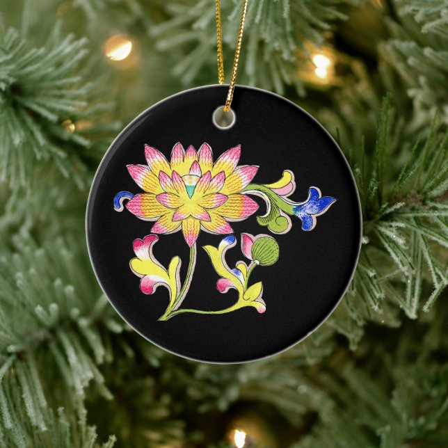 Lotus Flowers and Vine Ceramic Ornament (Tree)