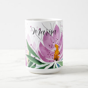 Lotus Flowers Bloom Lilac Violet Watercolor Coffee Mug