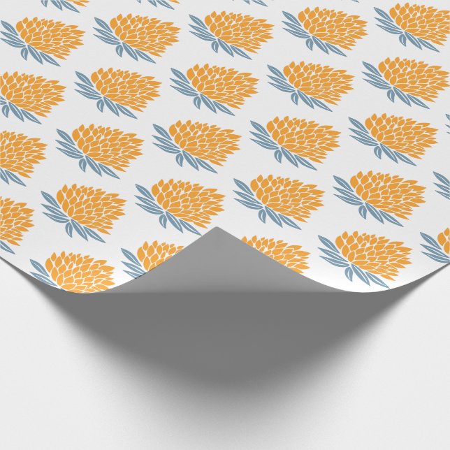 Lotus FLowers Blue Orange Holiday Gift Wrapping Paper (Corner)