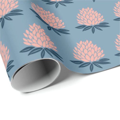 Lotus FLowers Blue Pink Holiday Gift Wrapping Paper