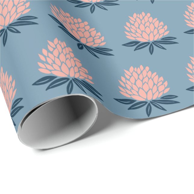 Lotus FLowers Blue Pink Holiday Gift Wrapping Paper (Roll Corner)