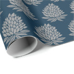 Lotus FLowers Blue Silver Holiday Gift Wrapping Paper<br><div class="desc">Hope you like this fun wrapping paper! Check my shop for more colors and patterns! Also please carefully note how Zazzle prints the pattern and make sure the size is ok for your needs. They repeat the pattern each 36" so it may not line up for your purposes. This is...</div>