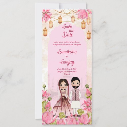 Lotus flowers cute bridal couple Indian wedding  Invitation